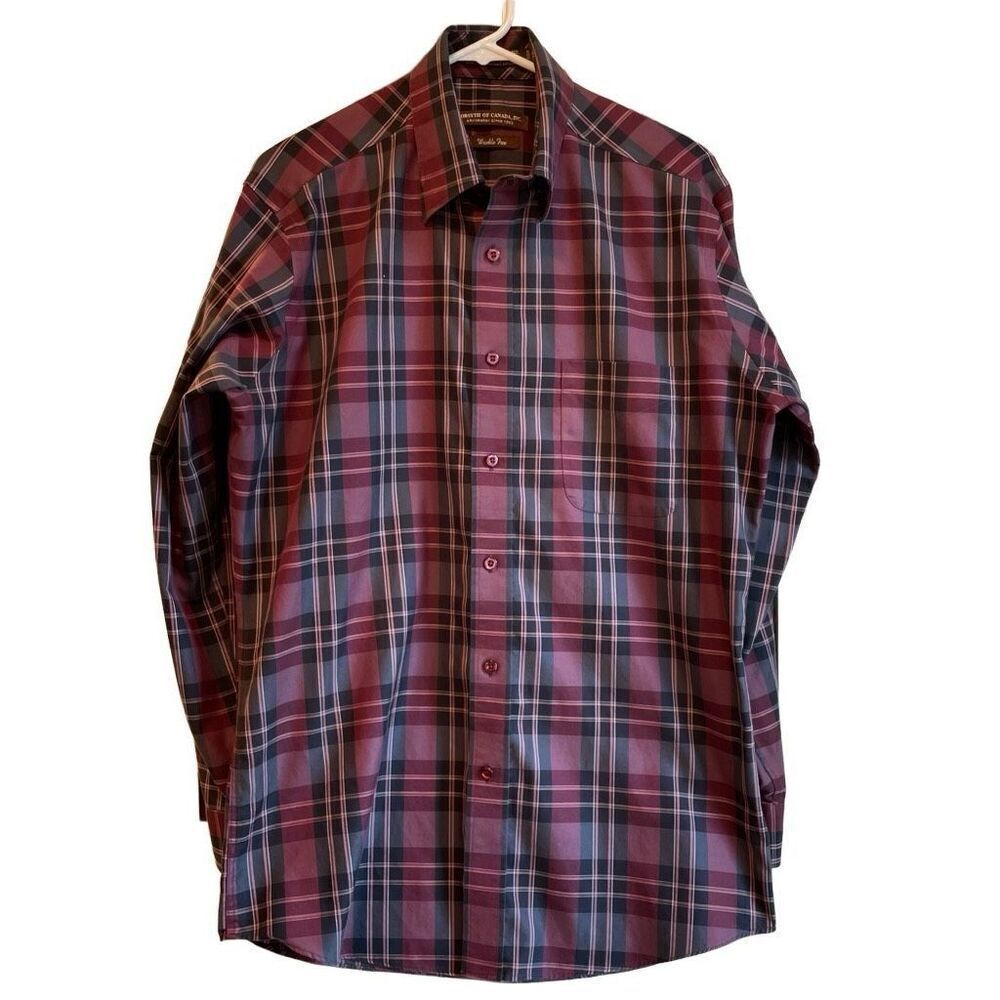 Forsyth of Canada Button Down Shirt Mens M Red Plaid Wrinkle Free Long Sleeve